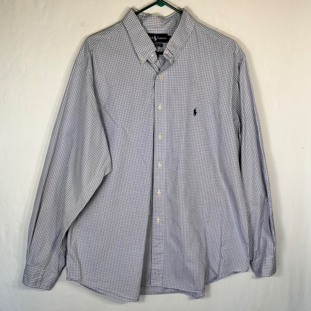 Ralph Lauren Mens Classic Fit Button Down Shirt 18 36/37 Blue White Check Cotton